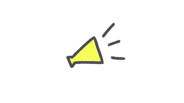 黄色いメガホンで告知する透過背景の手描きアニメーション動画素材