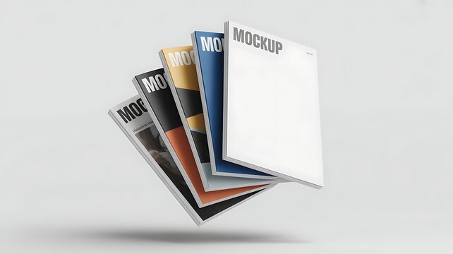 Magazine covers isolated on transparent background. Cut out blank brochures mockup 3D rendering 
