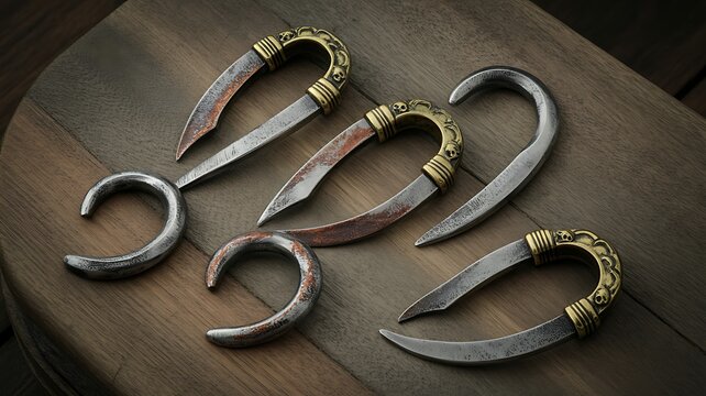 Vintage metal pirate hook hand accessories set