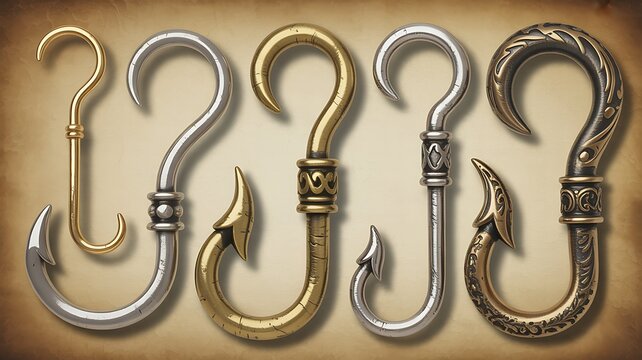 Vintage metal pirate hook hand accessories set
