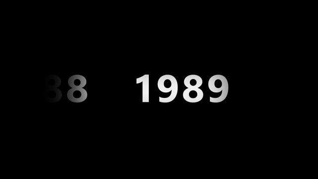 Animation showing year transition from 1959 to 2010 in analog clock style on isolated black background. Time-lapse speed. Happy new year eve number counter. 4K footage motion graphic video rendering.