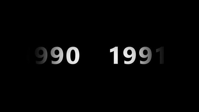 Animation showing year transition from 1959 to 2013 in analog clock style on isolated black background. Time-lapse speed. Happy new year eve number counter. 4K footage motion graphic video rendering.