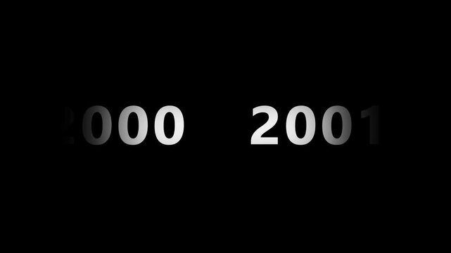 Animation showing year transition from 1959 to 2030 in analog clock style on isolated black background. Time-lapse speed. Happy new year eve number counter. 4K footage motion graphic video rendering.
