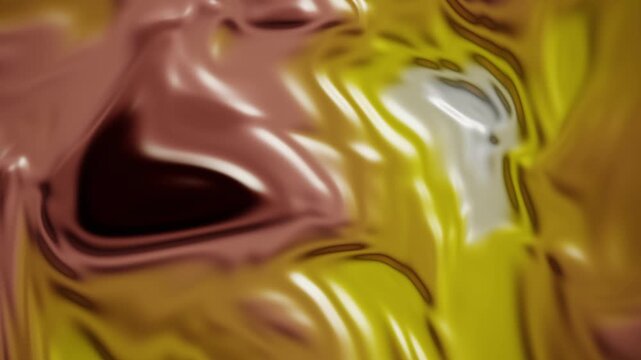 Abstract liquid metal waves in gold and copper colors with glossy motion