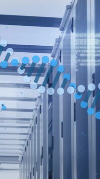 Animation of dna strands spinning and data processing over computer servers