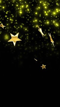 Animation of gold stars falling on black background