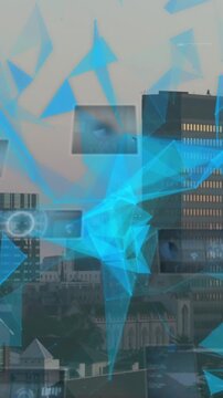 Animation of connections and data processing over cityscape