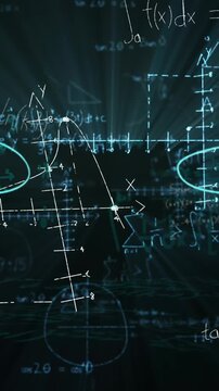 Mathematical equations floating against black background