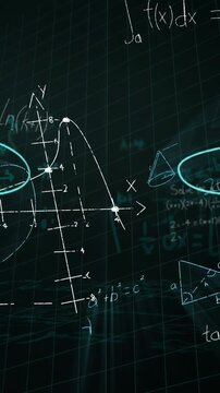 Mathematical equations floating against black background