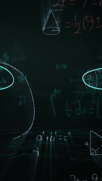 Mathematical equations floating against black background