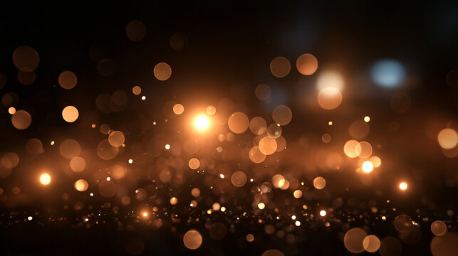 Golden Bokeh Lights and Glitter Particles Abstract Background