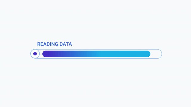 Minimal flat vector animation of a colorful gradient progress bar with a reading data status, clean white background, and smooth loading interface for digital technology concepts.
