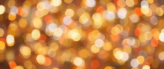Fototapeta premium Warm golden and amber bokeh lights create a soft, glowing background with blurred circular light effects, suitable for festive, holiday, or celebratory design projects.