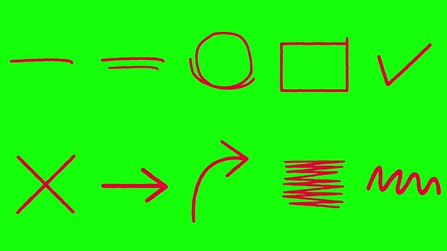 10 in 1 Red Marker Accent Pack Green Screen 4K Hand Drawn Highlight Elements.