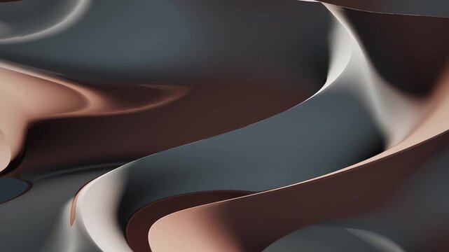 Abstract flowing ribbons in dark brown and gray animated background