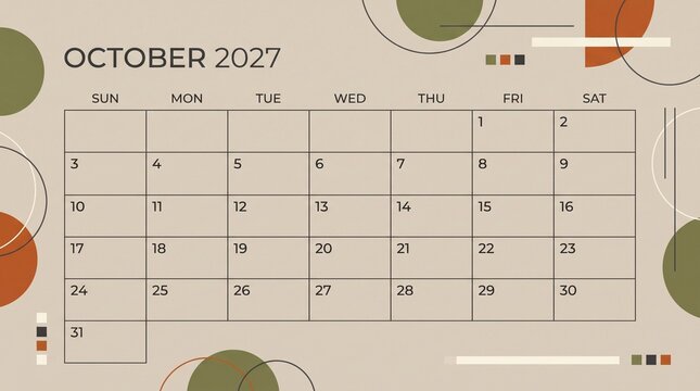 October 2027 monthly calendar planner with abstract design