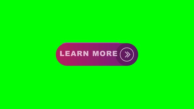 Learn More Button Animation on Green Screen, Call to Action for Website or App.