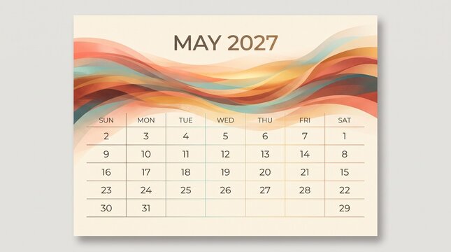 May 2027 monthly calendar planner with abstract wave design