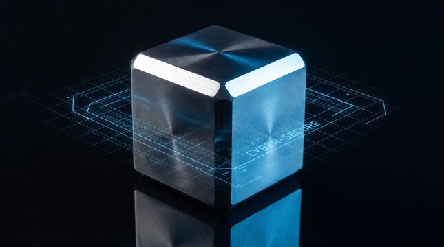 Cyber Secure Metal Cube Concept Holographic Data Grid Abstract Security
