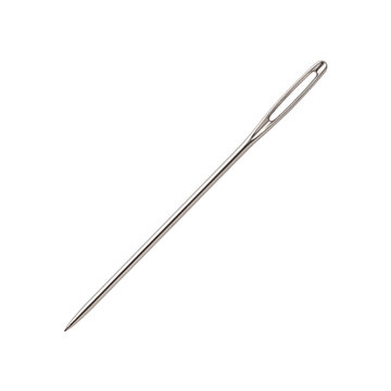 A single sewing needle with a sharp point and an eye for thread