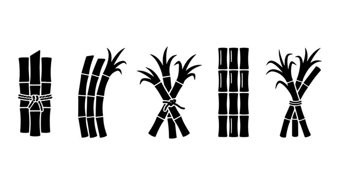 Sugarcane Bundles Vector Icons, Sweet Crop Stalks, Natural Ingredient Graphics, Tropical Plant Elements