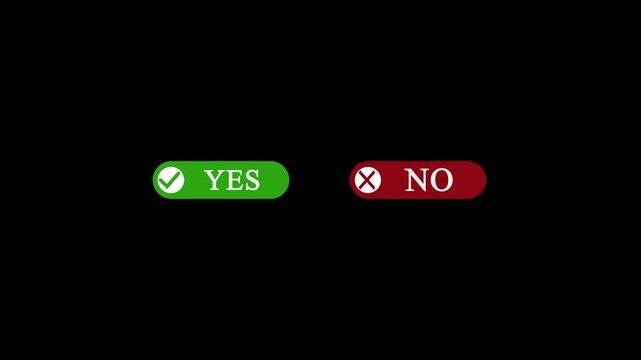 Yes no icon. On off switch vector set. Green yes icon. Red no icon Animation video.