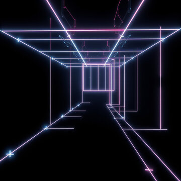 Neon geometric grid metaverse synthetic cyberpunk infinite void digital architecture