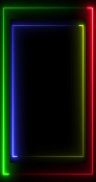 Multicolor Neon Frame with Glowing RGB Border on Black Background, Futuristic Digital Light Rectangle for Technology, Gaming, Streaming and Motion Graphics
