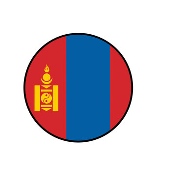 Round national flag icon of mongolia with red blue and yellow colors in a simple graphic style Vector