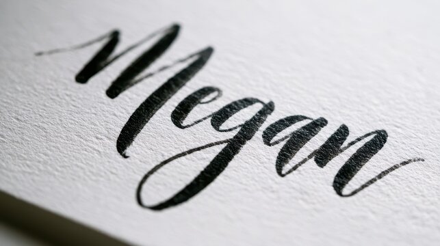 Modern brush calligraphy of the name Megan on a clean white background
