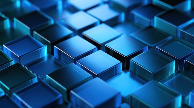 Modern blue and turquoise block array with precise 3D alignment for a tech background