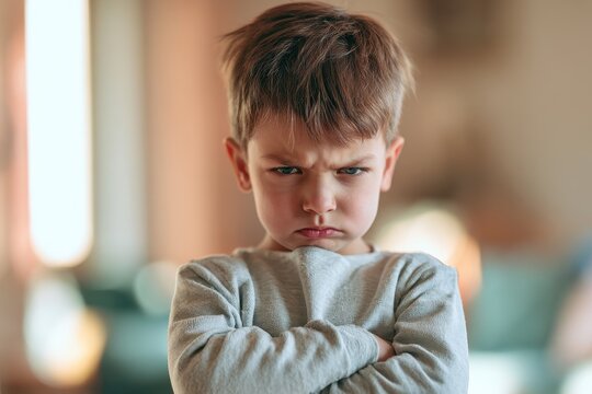 Momento emotivo: bambino con braccia incrociate e sguardo concentrato