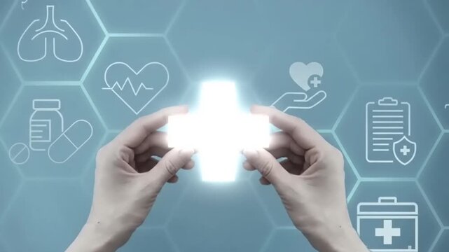 Hand holding smartphone with cloud computing icons floating above screen.