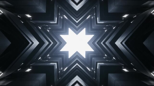 Abstract geometric tunnel with glowing star light effect.