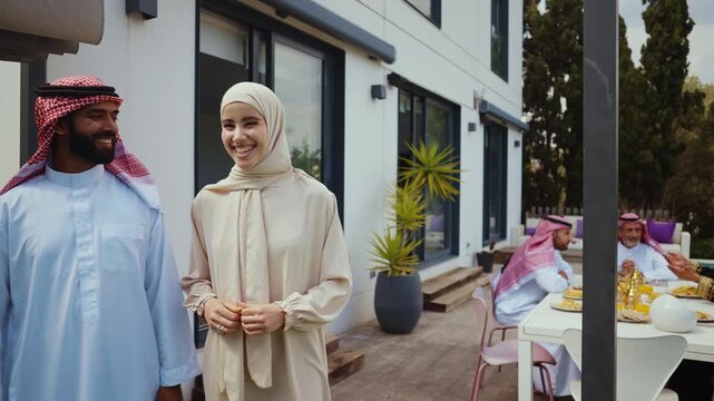 Arab multigenerational family enjoying outdoor meal together