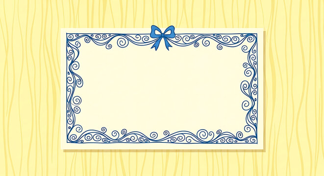 Elegant blue decorative frame with a swirl border and ornate blue bow perfect as a gift card template and elegant invitation background