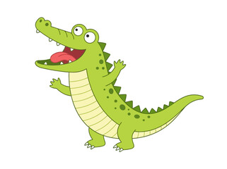 Fototapeta premium Cute Cartoon Crocodile Character Waving Happy Alligator Illustration