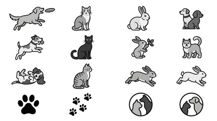 Fototapeta premium Active pet animals and animal care icons.