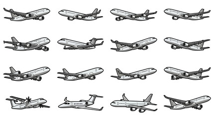 Fototapeta premium Airplane flight path sketches set.