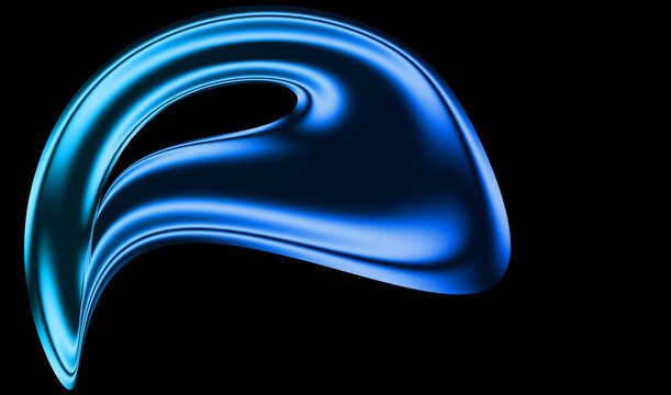 Iridescent glass shape, 3d render, abstract glass waves, blue light reflections background