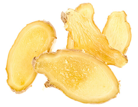 Dried Ginger Slices Isolated on White