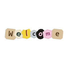 A creative welcome word made from colorful paper cutouts with unique letters isolated on transparent background for design projects © Jubayer