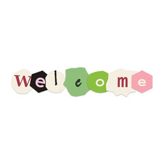 Fototapeta premium A colorful word welcome created from cut out paper letters and shapes isolated on transparent background