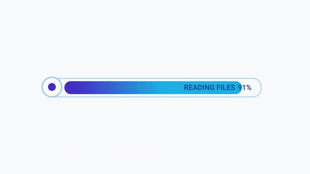 Minimal flat vector animation of a colorful gradient progress bar with a reading files status, clean white background, and smooth loading interface for digital technology concepts.