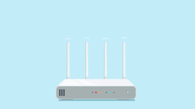 Flat Design Animated WiFi Router with Radiating Signal Waves