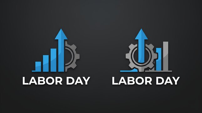 Industrial Labor Day logos with gears and growth arrows.