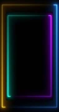 Vertical Neon Frame Border with Glowing Cyan Purple and Blue Lights on Black Background, Futuristic Rectangle Outline for Technology, Gaming and Digital Design