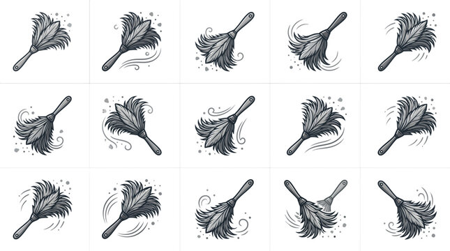 Feather duster cleaning tools in various movement poses.