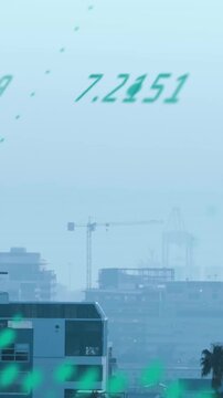 Animation of diagrams and data processing over cityscape