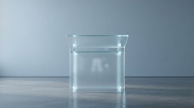 Modern transparent acrylic podium in a minimalist studio for corporate presentation and exhibition